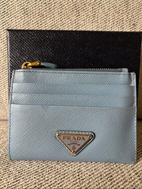 PRADA Saffiano Leather Blue Card Holder / Wallet with COA and Box!